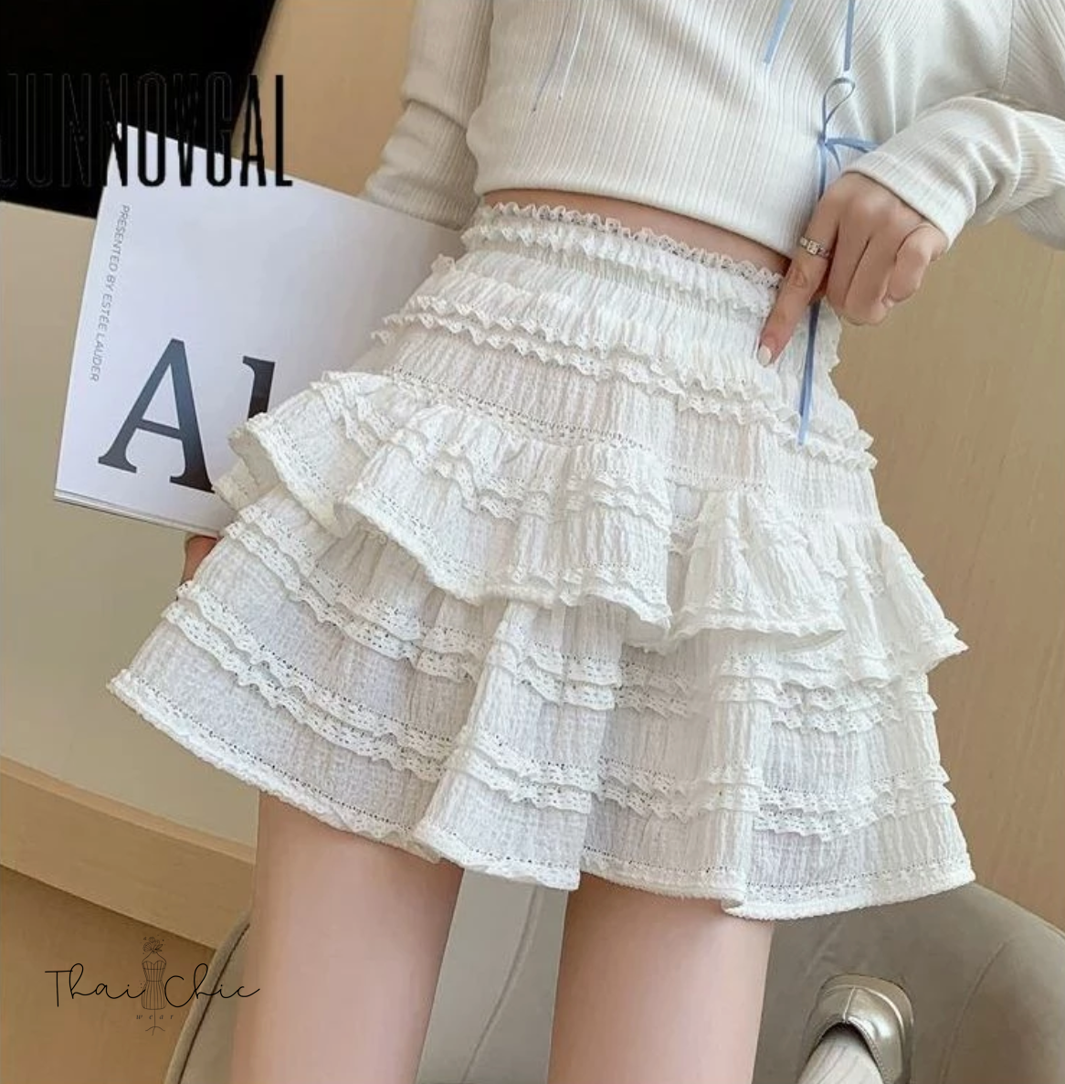 Ruffle Tiered Lace Mini Skirt