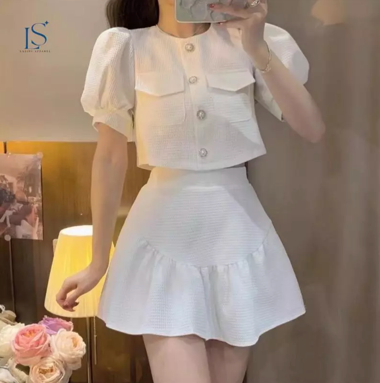 🌸 Puff Sleeve 兩件式短裙套裝🌸
