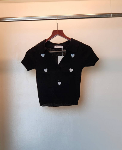 Heart-embroidered Knit Polo