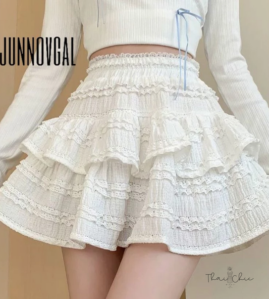 Ruffle Tiered Lace Mini Skirt