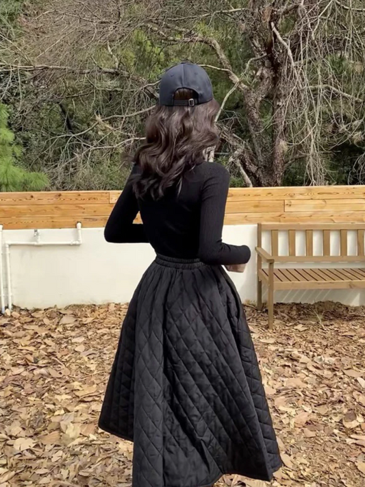 🧵 Quilted A-Line Long Skirt  🧵