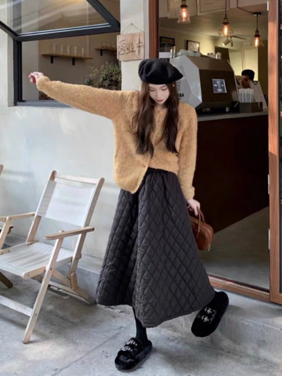 🧵 鋪棉A字長裙（卡其／黑）🧵