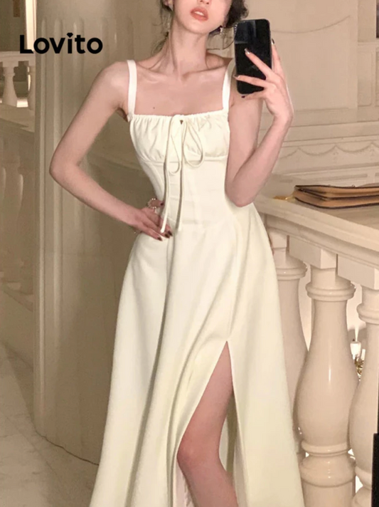 Drawstring Tie-Back Slit Dress