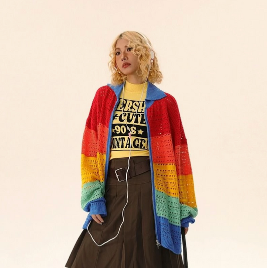 🌈 Rainbow Knit Zip Cardigan 🌈