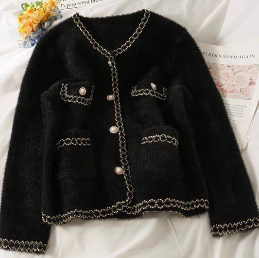 Fuzzy Pearl Trim Jacket