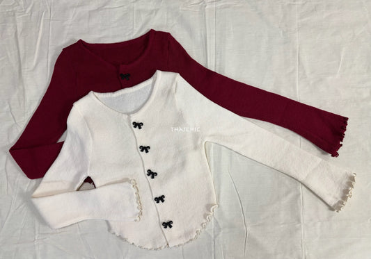 Sweet Bow Buttons Knit Cardigan