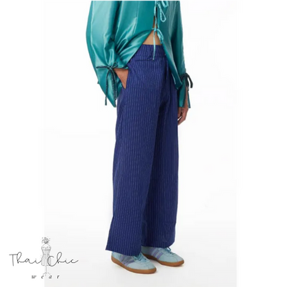 🌈Thaythem | Loungy Striped Relaxed Fit Pants in Cobalt🌈